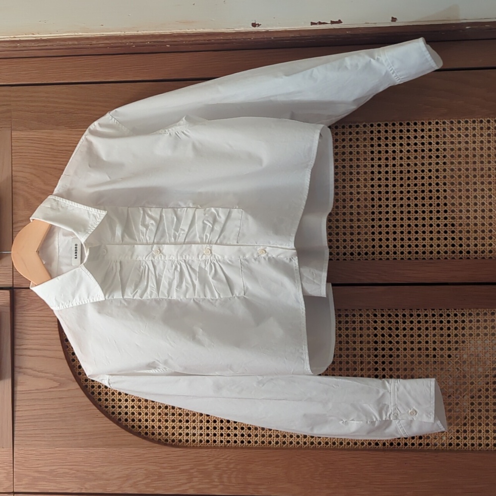 NWT Sandro Cropped Button Up Top With Bow Detail | White | Size Medium - Picture 2 of 6